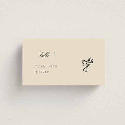 This is a chardonnay wedding place cards with standard by Draft and Wed called whimsical watercolour printing on signature in placecard