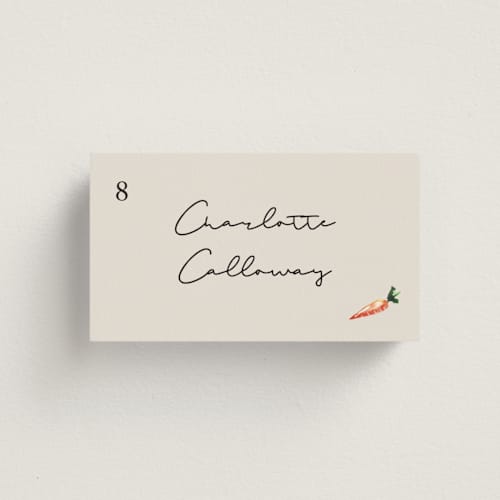 This is a champagne wedding place cards with standard by Lucrecia Caporale called handmade printing on signature in placecard