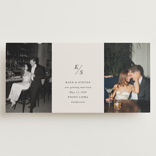 This is a dove save the date with standard by Olivia Kanaley Inman called parker printing on recycled smooth signature in tall