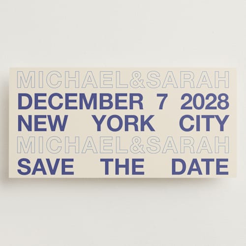 This is a cream save the date with standard by Cleghorn Creative called be there or be square - save the date printing on signature in tall