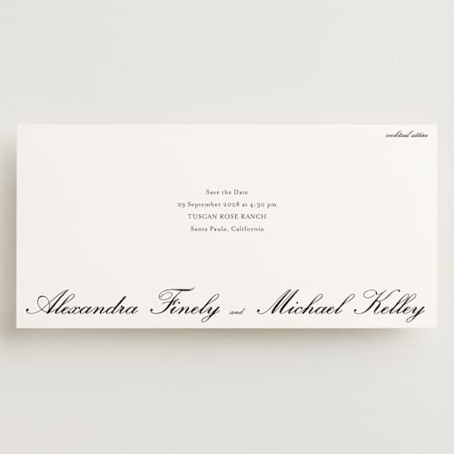 This is a ink save the date with standard by Ani Somi called finely printing on signature in tall