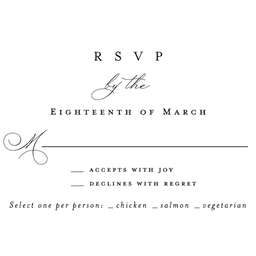 This is a noir rsvp postcards with standard by Amy Kross called overlapping printing on signature in postcard