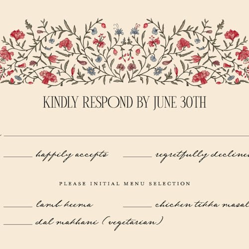 This is a almond rsvp postcards with standard by Jenna Holcomb called tapestry printing on signature in postcard