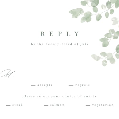 This is a eucalyptus rsvp postcards with standard by Kristie Kern called vining printing on signature in postcard