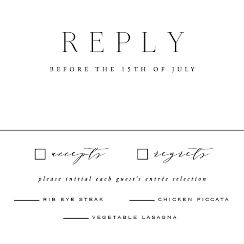 This is a lily rsvp postcards with standard by Hooray Creative called classy type printing on signature in postcard