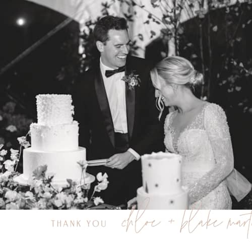 This is a terracotta thank you postcards with standard by Kelly Schmidt called overlap printing on signature in postcard