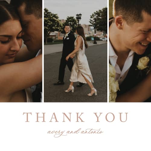 This is a dusty pink thank you postcards with standard by Jennifer Postorino called avery printing on signature in postcard