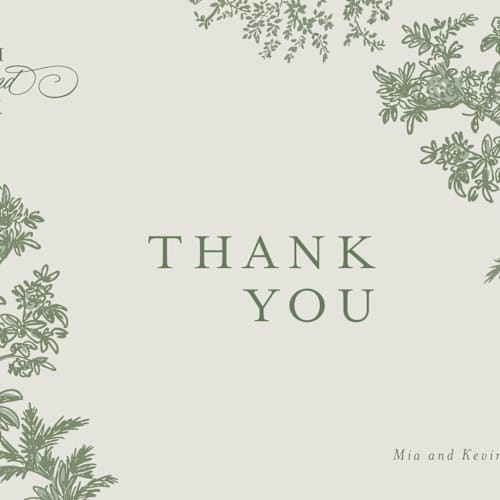 This is a jungle thank you postcards with standard by Jenna Holcomb called vintage tropics printing on signature in postcard