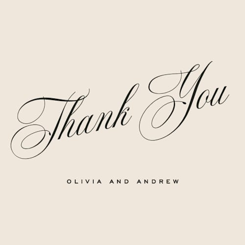 This is a almond thank you postcards with standard by Eric Clegg called modern romance printing on signature in postcard