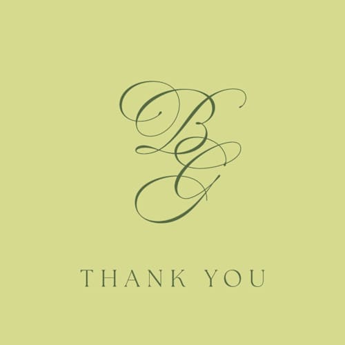 This is a chartreuse thank you postcards with standard by Everett Paper Goods called carlyle printing on signature in postcard