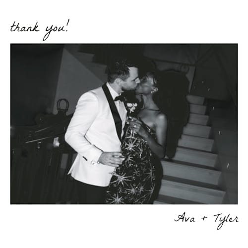 This is a snow thank you postcards with standard by Brittney Jensen called polaroid printing on signature in postcard