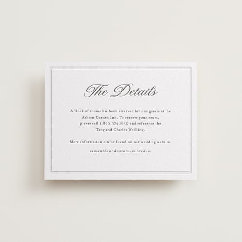 This is a soft black letterpress wedding invitations with letterpress by Nicole Walsh called tux printing on white cotton in standard