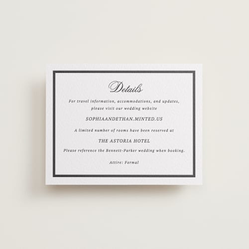 This is a soft black letterpress wedding invitations with letterpress by Cass Loh called chic union printing on white cotton in standard