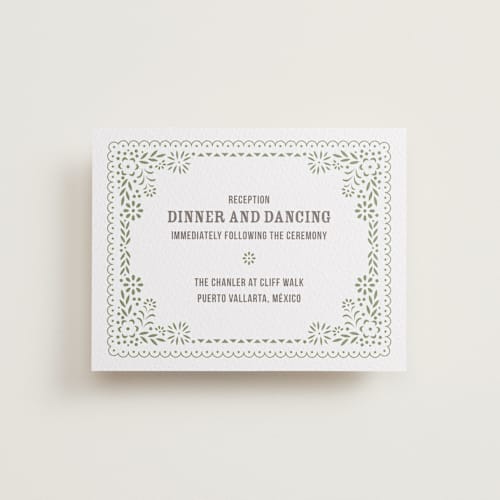 This is a graphite | olive letterpress wedding invitations with letterpress by root beer float called fiesta folk art printing on white cotton in standard