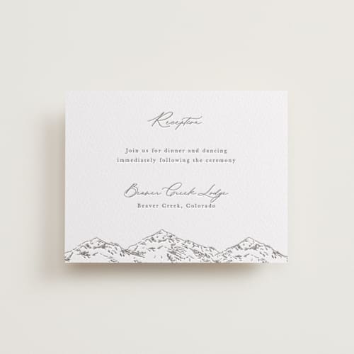 This is a graphite letterpress wedding invitations with letterpress by Sarah Brown called mountainview printing on white cotton in standard
