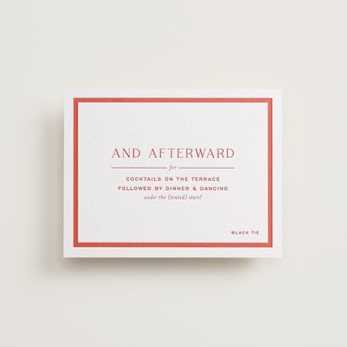 This is a verona sunset letterpress wedding invitations with letterpress by Megan Davis called racquet printing on white cotton in standard