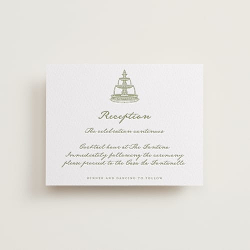 This is a olive letterpress wedding invitations with letterpress by Maja Cunningham called villa printing on white cotton in standard