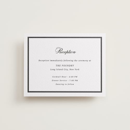 This is a soft black letterpress wedding invitations with letterpress by Cass Loh called chic union printing on white cotton in standard