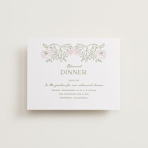 This is a peony enclosure cards with letterpress by Susan Zinader called sketched foliage printing on white cotton in standard