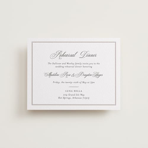 This is a soft black enclosure cards with letterpress by Melinda Denison called royal printing on white cotton in standard