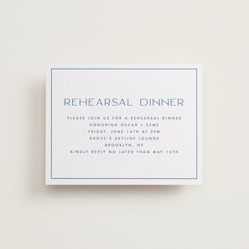 This is a marine blue enclosure cards with letterpress by Ellen Schlegelmilch called brooklyn printing on white cotton in standard