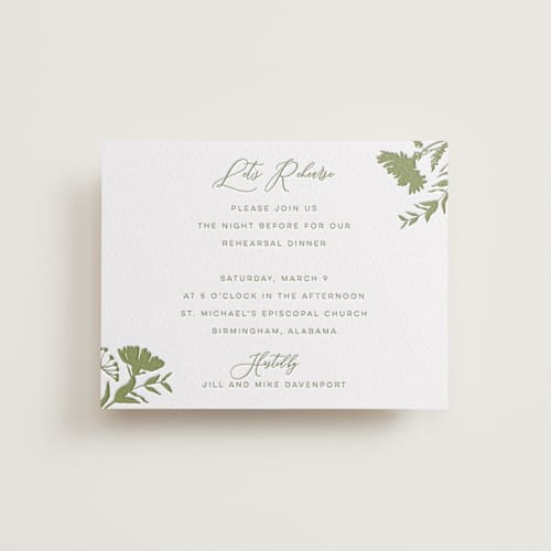This is a olive enclosure cards with letterpress by Erin Hodges called untied printing on white cotton in standard
