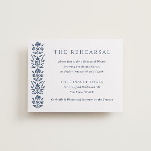 This is a blueberry enclosure cards with letterpress by Oma N. Ramkhelawan called pressed motif printing on white cotton in standard