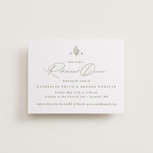 This is a artichoke enclosure cards with letterpress by Olivia Raufman called posy printing on white cotton in standard