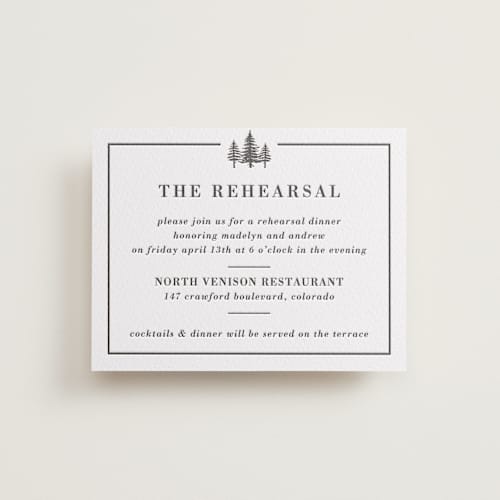 This is a soft black enclosure cards with letterpress by Winston Latchman called mountain pines printing on white cotton in standard