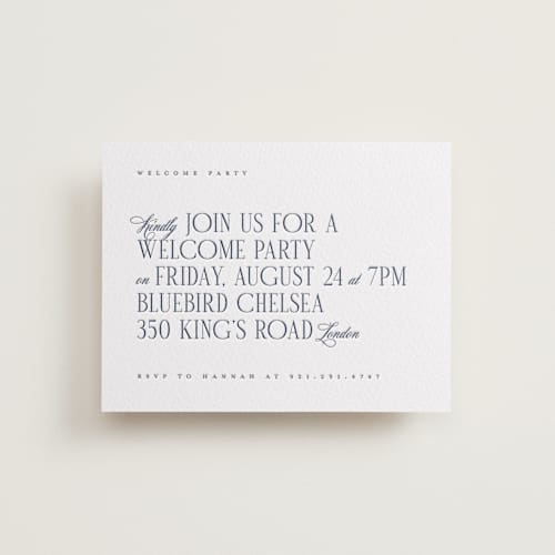This is a blueberry enclosure cards with letterpress by Hudson meet Rose called london printing on white cotton in standard