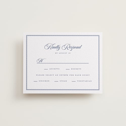 This is a lapis rsvp cards with letterpress by Angela Garrick called tiled printing on white cotton in standard