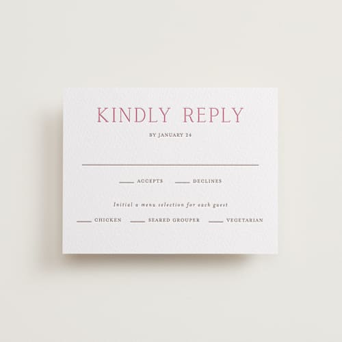 This is a azalea | burnt sienna rsvp cards with letterpress by Vanessa Doyle called in love printing on white cotton in standard