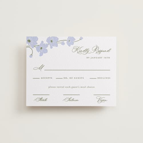 This is a vista | artichoke rsvp cards with letterpress by letterfix called anemones printing on white cotton in standard