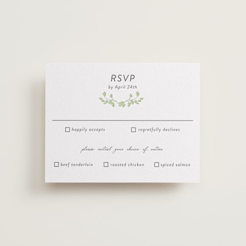 This is a matcha | soft black rsvp cards with letterpress by Susan Moyal called flower garden printing on white cotton in standard