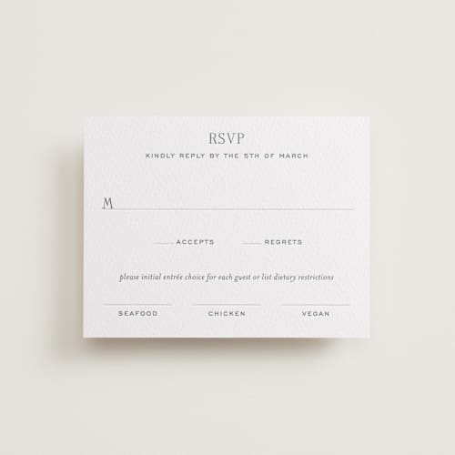 This is a fern | blind deboss rsvp cards with letterpress by Megan Davis called isle printing on white cotton in standard