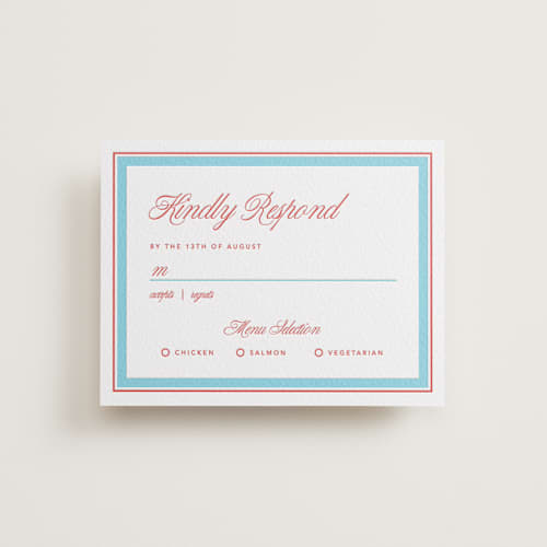 This is a ruby | vista rsvp cards with letterpress by Kelly Watkins called charm printing on white cotton in standard