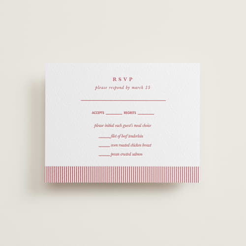 This is a maraschino rsvp cards with letterpress by Charter Oaks Creative called classic cherries printing on white cotton in standard
