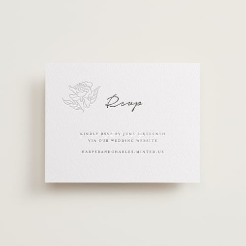 This is a soft black | blind deboss rsvp cards with letterpress by Qing Ji called my dearest printing on white cotton in standard