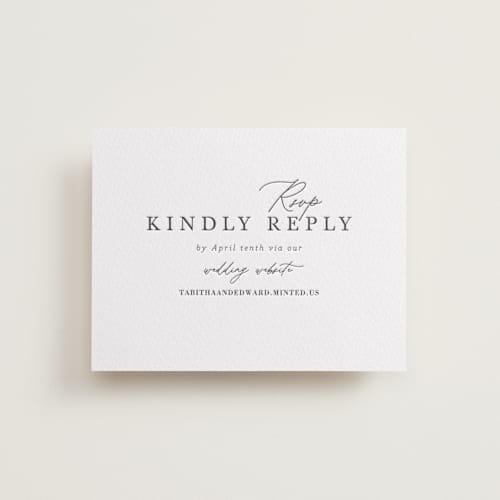 This is a soft black rsvp cards with letterpress by Tamara Hilje called modern classic printing on white cotton in standard