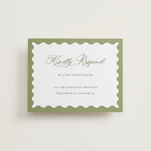This is a artichoke rsvp cards with letterpress by Sarah Knight called ethereal gardens printing on white cotton in standard