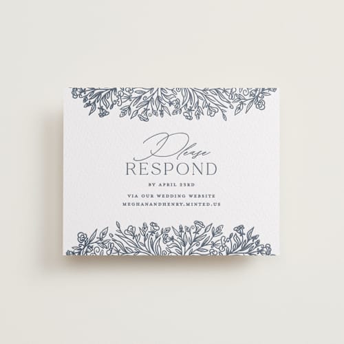 This is a night sky rsvp cards with letterpress by Erin Deegan called hummingbird botanicals printing on white cotton in standard