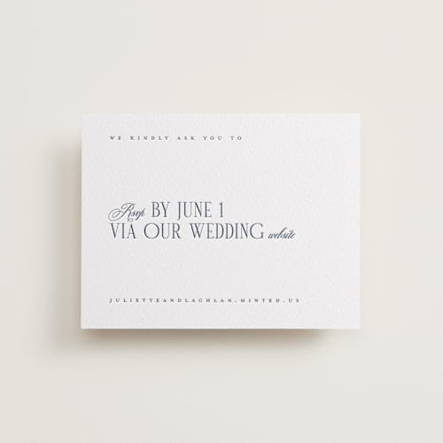 This is a blueberry rsvp cards with letterpress by Hudson meet Rose called london printing on luxe white cotton in standard