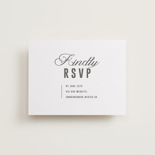 This is a soft black rsvp cards with letterpress by Sumak Studio called bold & elegant printing on white cotton in standard