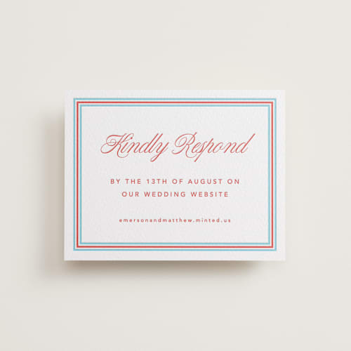 This is a ruby | vista rsvp cards with letterpress by Kelly Watkins called charm printing on white cotton in standard