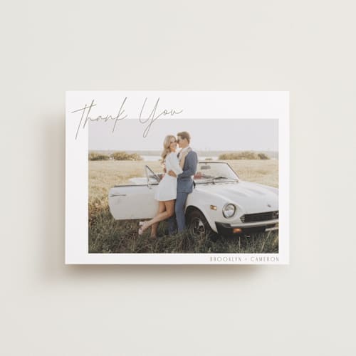 This is a linen wedding thank you cards with standard by Kelly Schmidt called arabilla overlap printing on recycled smooth signature in standard