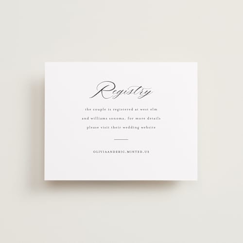 This is a snow bridal shower insert cards with standard by Minted called script registry printing on signature in standard