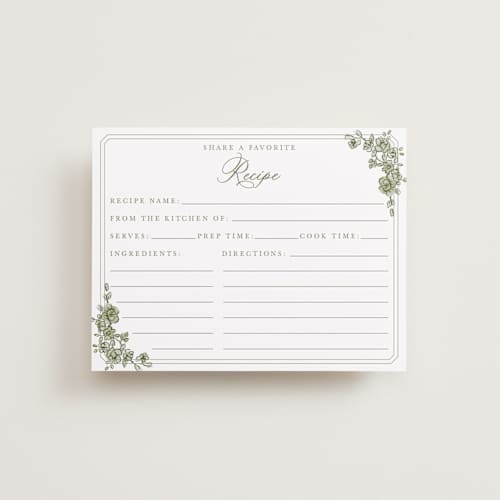 This is a moss bridal shower insert cards with standard by Cass Loh called watercolor flowers crest printing on signature in standard
