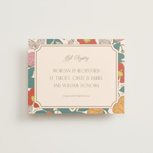 This is a ivory bridal shower insert cards with standard by Simona Camp called gilded butterfly garden printing on signature in standard