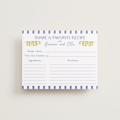 This is a capri bridal shower insert cards with standard by Tina Faselli called limoncello printing on signature in standard