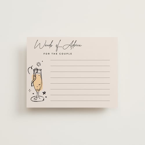 This is a creme bridal shower insert cards with standard by Anastasia Makarova called cheers to a happy couple printing on signature in standard